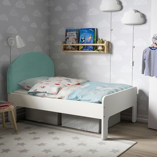 IKEA SLAKT (ІKEA СЛАКТ), Каркас ліжка розсувний, білий/сіро-бірюзовий, 80x200 см, 194.876.33 19487633 фото