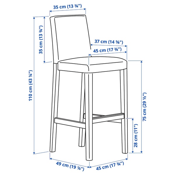 IKEA BERGMUND (ИКЕА БЕРГМУНД), Барный стул со спинкой, дуб/Fågelfors разноцветный, 75 см, 093.997.93 09399793 фото