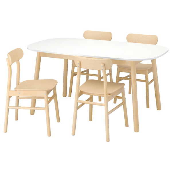 IKEA VEDBO / RONNINGE (ИКЕА ВЕДБО/РОННИНГЕ), Стол и 4 стула, белый/берёза, 160х95 см., 193.068.78 19306878 фото