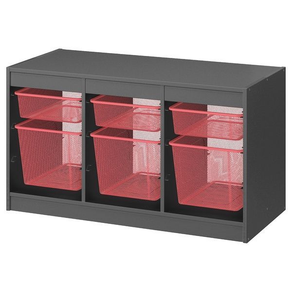 IKEA TROFAST (ІKEA ТРОФАСТ), Книжкова шафа з ящиками, сірий/світло-червоний, 99x44x56 см, 195.151.03 19515103 фото