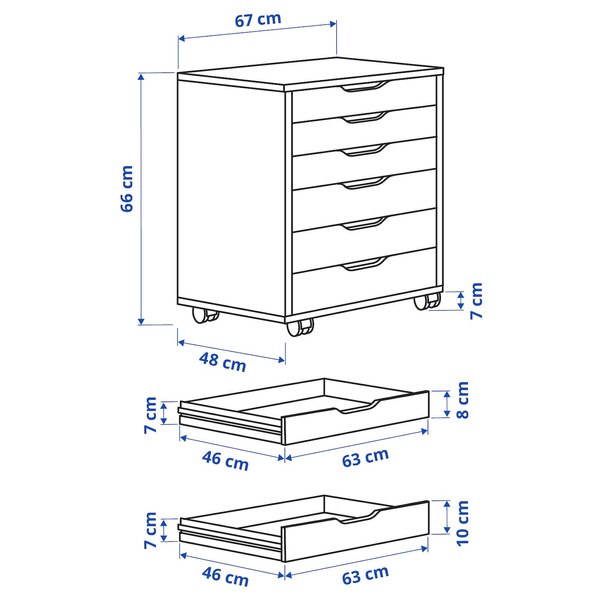 IKEA ALEX (ІKEA АЛЕКС), Комод на коліщатках, білий, 67 x 66 см, 804.854.23 80485423 фото