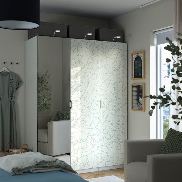 IKEA Гардероб-комбинация, белый узор/зеркало PAX / LINNABERG/&Aring;HEIM, 395.726.92 39572692 фото