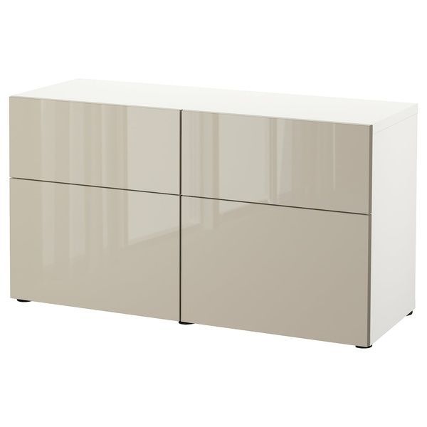 IKEA Комбінація стелажів з дверцятами/шухлядами, білий/Selsviken глянцевий бежевий BEST&Aring;, 294.126.37 29412637 фото
