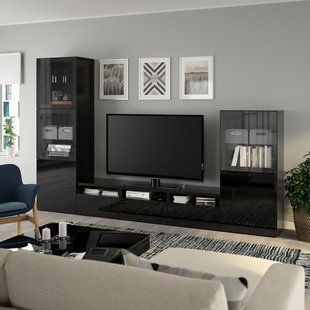 IKEA BESTA (ИКЕА БЕСТА), Комбинация ТВ/стекл дверцы, черно-коричневый/Сельсвикен глянцевый/черное прозрачное стекло, 300х42х193 см, 794.063.80 79406380 фото