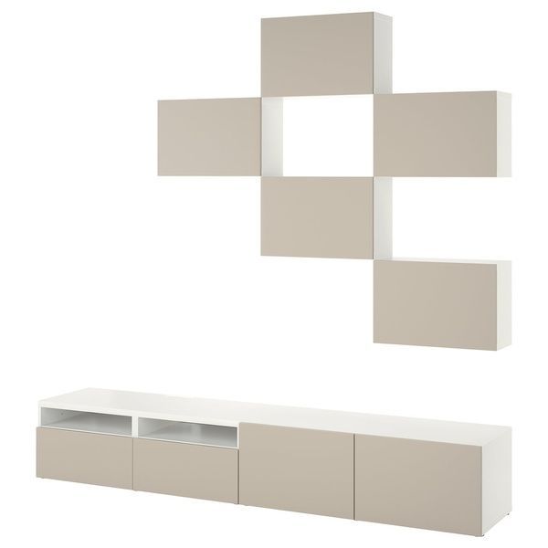IKEA BESTA (ІKEA БЕСТА), Тумба під ТВ, білий Lappviken/світло-сіро-бежевий, 240x42x230 см, 994.768.19 99476819 фото
