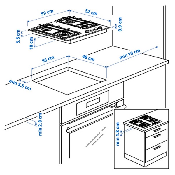 IKEA VASASTAN (ІKEA ВАСАСТАН), Газова плита, ІКЕА 500 скло/чорний, 59 см, 705.234.49 70523449 фото