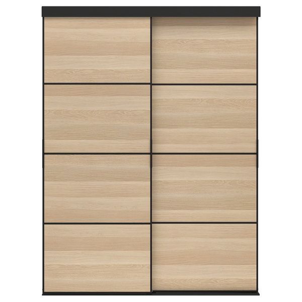 IKEA SKYTTA/MEHAMN (ІKEA СКИТТА/МЕХАМН), Комбінація розсувних дверей під чорний/білий морений дуб з 2 сторін, 152x205 см, 194.995.70 19499570 фото