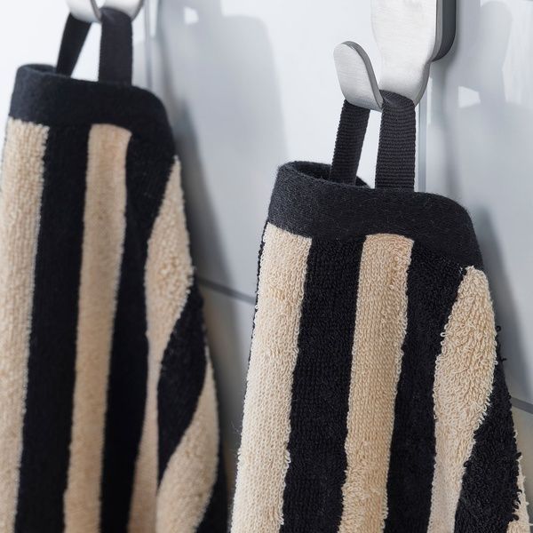 IKEA Рушник банний, чорний/світло-бежевий в смужку SL&Aring;NH&Ouml;STMAL, 705.760.27 70576027 фото