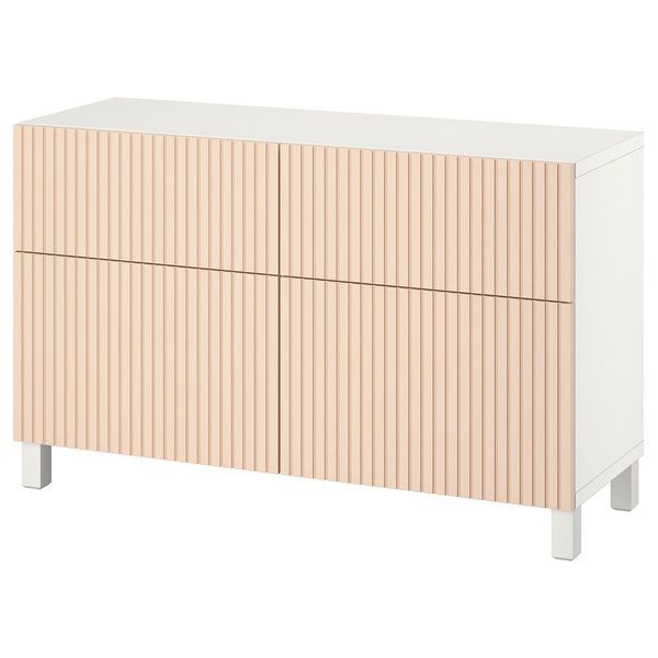 IKEA BESTA (ИКЕА БЕСТА), Комбинация для хранения с дверцами/ящиками, белый/Bj&ouml;rk&ouml;viken/Stubbarp березовый шпон, 120x42x74 см, 394.215.23 39421523 фото