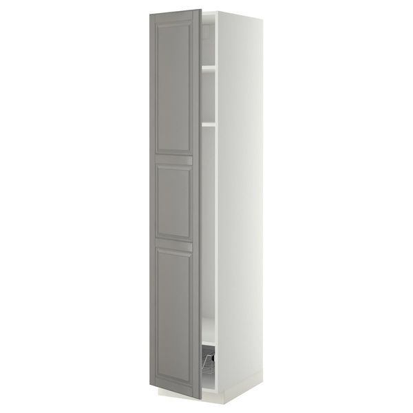 IKEA Висока шафа, полиці/кошик, білий/сірий Bodbyn METOD, 094.589.85 09458985 фото
