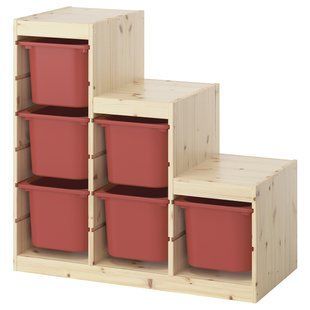 IKEA Полка с контейнерами, сосна светлая, бело/красная морилка TROFAST, 495.743.27 49574327 фото