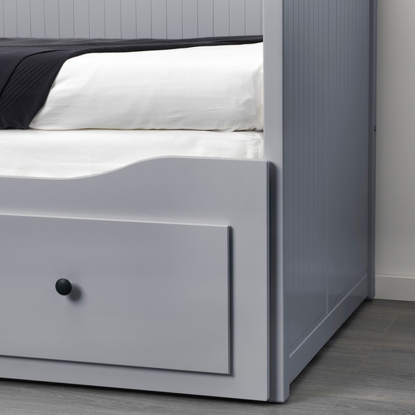 IKEA HEMNES (ІKEA ХЕМНЭС), Кушетка з 3 ящиками, 2 матрацами, сірий/твердий Аготнес, 80x200 см, 494.281.14 49428114 фото