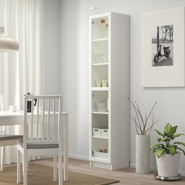 IKEA BILLY/OXBERG (ІKEA БИЛЛИ/ОКСБЕРГ), Книжкова шафа, білий, скло, 40x42x202 см, 393.988.34 39398834 фото