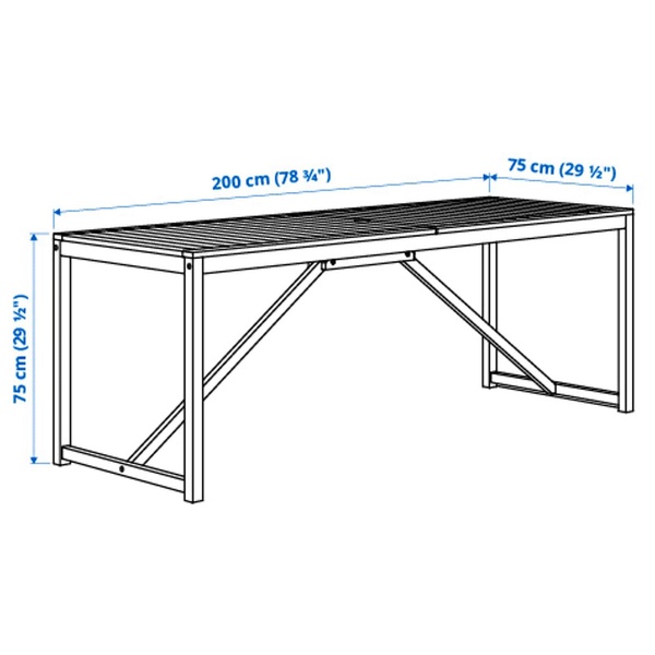 IKEA NAMMARO (ІKEA НАММАРО), Стіл садовий, світло-коричнева морилка, 200x75 см, 305.102.98 30510298 фото