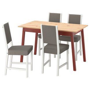 IKEA Стіл і 4 стільці, світло-коричнева морилка червона морилка/Knisa сірий/бежевий білий PINNTORP / STEFAN, 095.701.85 09570185 фото