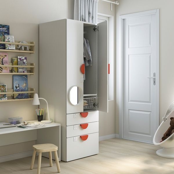 IKEA Гардероб, бело-серый/с 3 ящиками SM&Aring;STAD / PLATSA, 994.308.45 99430845 фото