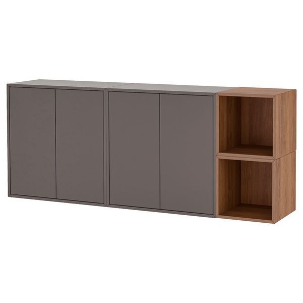 IKEA Комбінація навісної шафи темно-сірий/горіх EKET, 294.927.47 29492747 фото