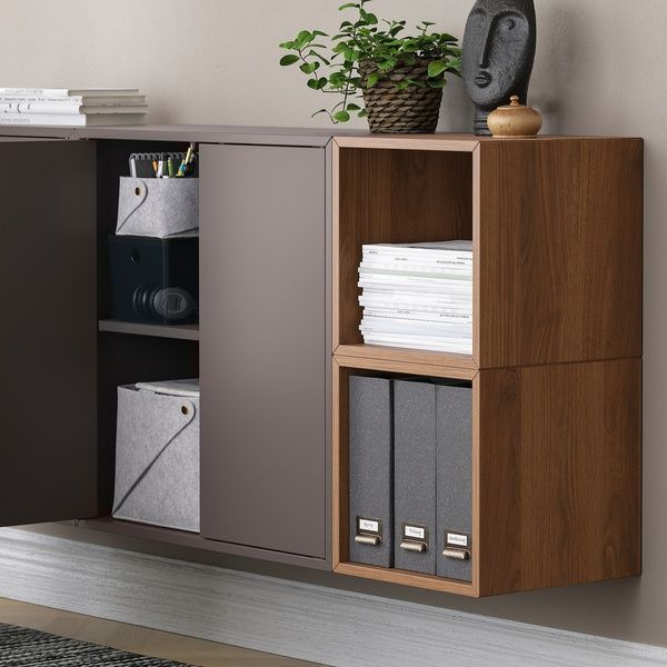 IKEA Комбінація навісної шафи темно-сірий/горіх EKET, 294.927.47 29492747 фото