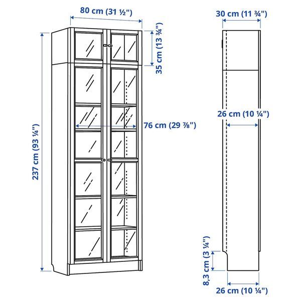 IKEA Книжный шкаф со стеклянной дверью/расширением, имитация. дуб/бесцветное стекло BILLY / OXBERG, 495.819.12 49581912 фото