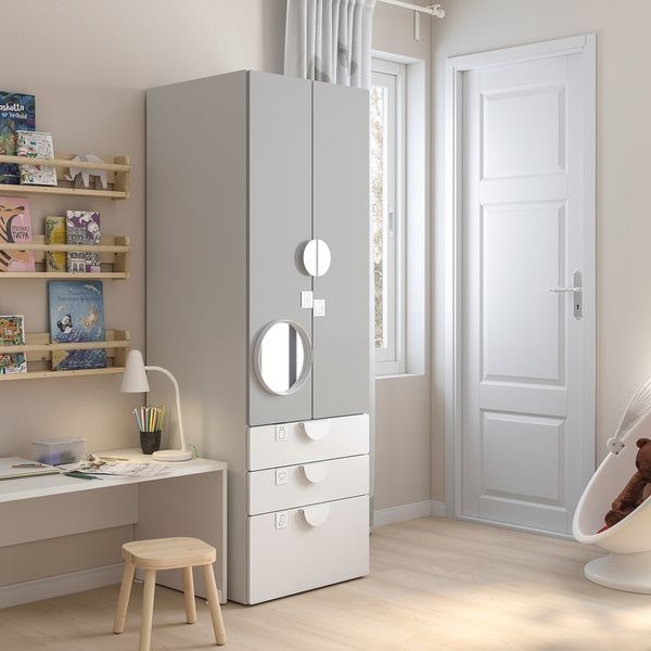 IKEA Гардероб, бело-серый/с 3 ящиками SM&Aring;STAD / PLATSA, 994.308.45 99430845 фото