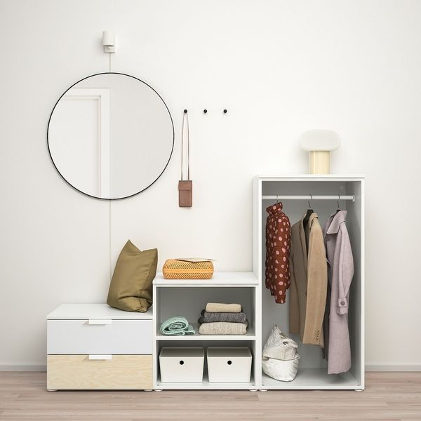 IKEA PLATSA (ИКЕА ПЛАТСА), Шкаф с 2 дверцами + 2 ящиками, Кальбоден белый/под живую сосну ФОННЕС белый, 180x57x123 см, 295.009.88 29500988 фото