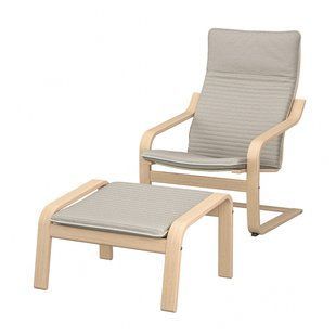 IKEA Кресло/табурет для ног, дубовый шпон, беленый/Книса светло-бежевый PO&Auml;NG, 694.842.22 69484222 фото