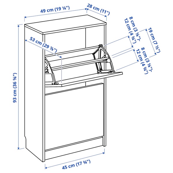 IKEA BISSA (ИКЕА БИССА), Тумба для обуви, 2 отделения, искусственный дуб, 49x28x93 см, 705.302.18 70530218 фото