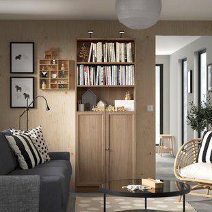 IKEA Книжный шкаф с дверцами, имитация. дуб BILLY / OXBERG, 094.833.67 09483367 фото