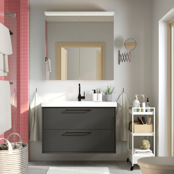IKEA Шафа під умивальник з ящиками/умивальником/змішувачем, темно-сірий HAVB&Auml;CK / ORRSJ&Ouml;N, 295.213.25 29521325 фото