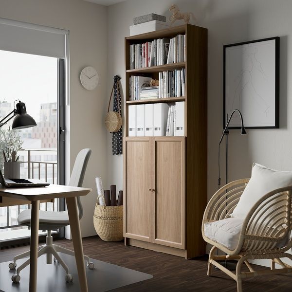 IKEA Книжкова шафа з дверцятами, імітація. дуб BILLY / OXBERG, 094.833.67 09483367 фото