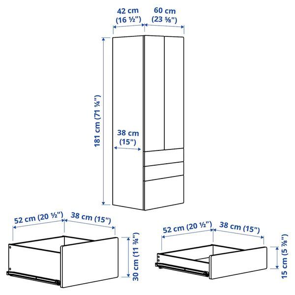 IKEA Гардероб, бело-синий/с 3 ящиками SM&Aring;STAD / PLATSA, 095.446.05 09544605 фото