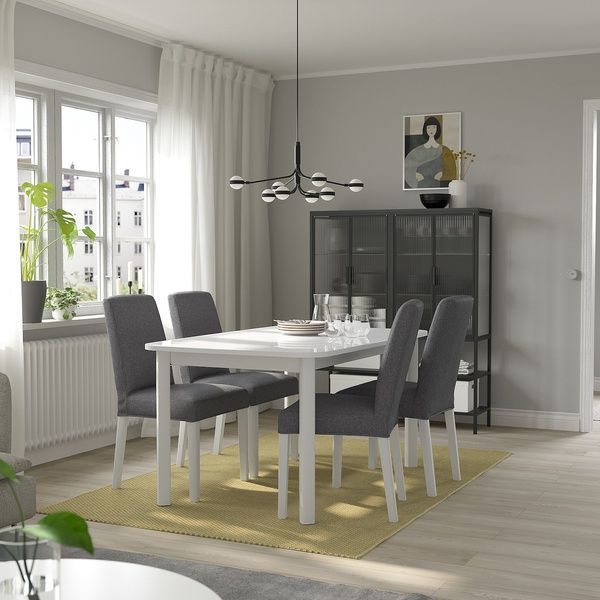 IKEA Стіл і 4 стільці, білий/Gunnared середньо-сірий білий STRANDTORP / BERGMUND, 195.689.31 19568931 фото