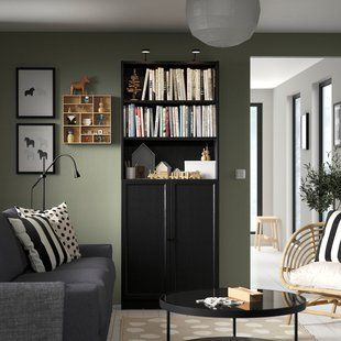 IKEA Книжный шкаф с дверцами, имитация черного цвета. дуб BILLY / OXBERG, 794.833.64 79483364 фото