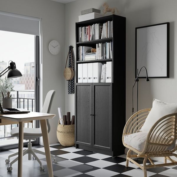 IKEA Книжкова шафа з дверцятами, чорна імітація. дуб BILLY / OXBERG, 794.833.64 79483364 фото