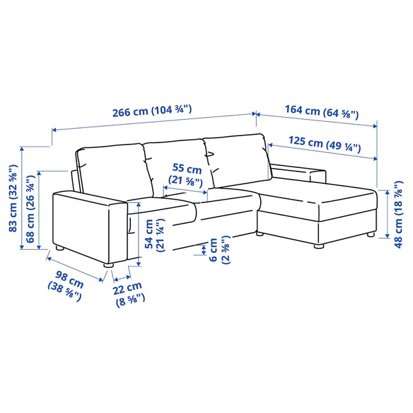 IKEA Диван 3-місний з шезлонгом широкі підлокітники/Халларп бежевий VIMLE, 894.014.19 89401419 фото