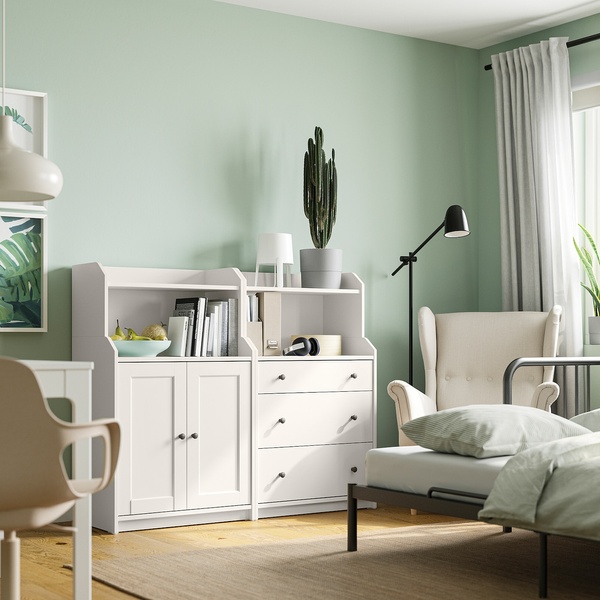 IKEA HAUGA (ІKEA HAUGA), Книжкова шафа, білий, 139x46x116 см, 993.886.34 99388634 фото