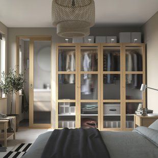 IKEA Гардеробна комбінація, шпон білий/дуб, скло PAX / TONSTAD, 495.493.66 49549366 фото
