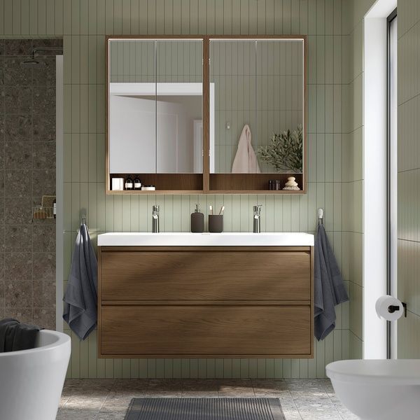 IKEA Шкаф умывальник с ящиками/мойкой/смесителями, имитация коричневого цвета. дуб &Auml;NGSJ&Ouml;N / BACKSJ&Ouml;N, 695.140.16 69514016 фото
