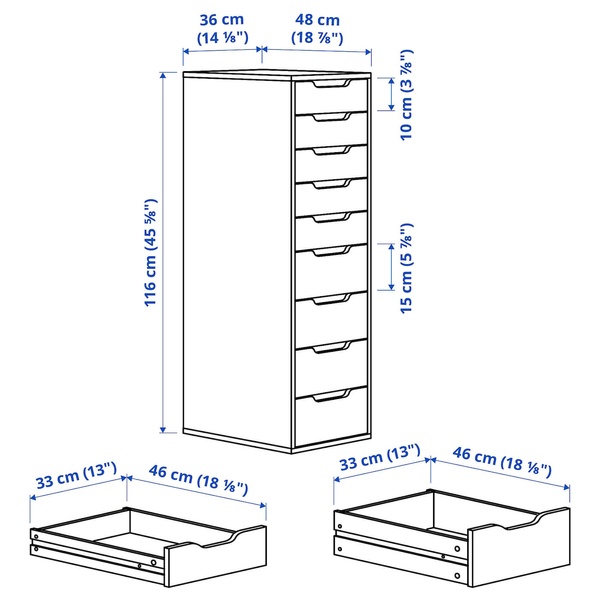 IKEA Комод, 9 ящиків, сіро-бірюзовий ALEX, 904.834.52 90483452 фото