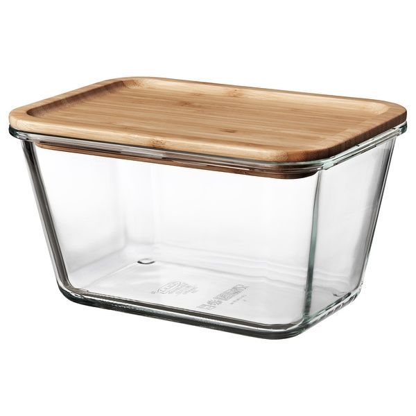 IKEA Контейнер для їжі з кришкою, прямокутний скло/бамбук IKEA 365+, 492.690.68 49269068 фото