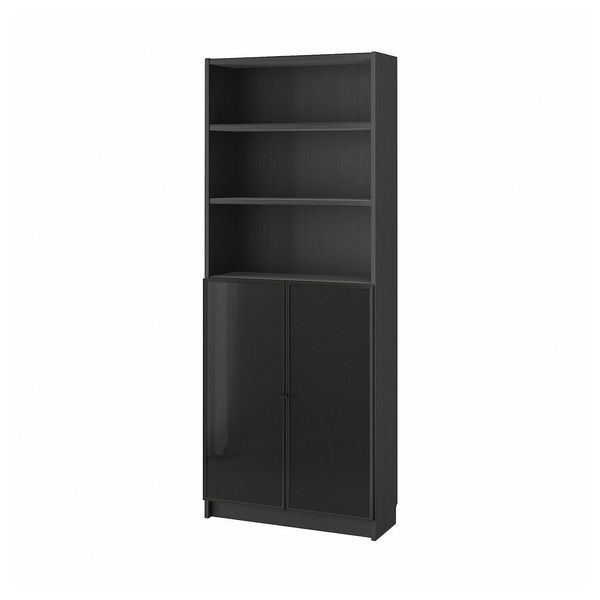 IKEA Книжный шкаф со стеклянными дверцами, имитация черного цвета. дуб BILLY / H&Ouml;GBO, 794.843.87 79484387 фото