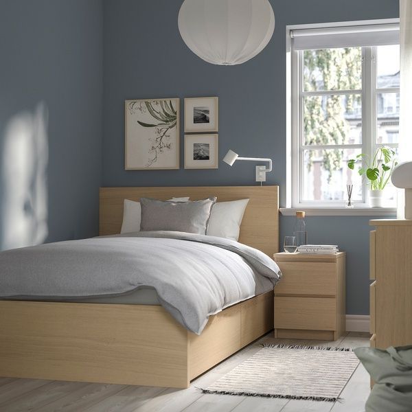IKEA Каркас ліжка з 2 ящиками для зберігання, дубовий шпон білий MALM, 591.398.25 59139825 фото