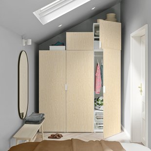 IKEA PLATSA (ИКЕА ПЛАТСА), Шкаф 5-дверный, белый/под живую сосну Кальбоден, 180x57x241 см, 495.009.92 49500992 фото