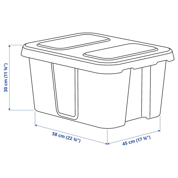 IKEA KLÄMTARE (ІKEA KLÄMTARE), Контейнер з кришкою, всередині/зовні, темно-сірий, 58x45x30 см, 702.923.64 70292364 фото