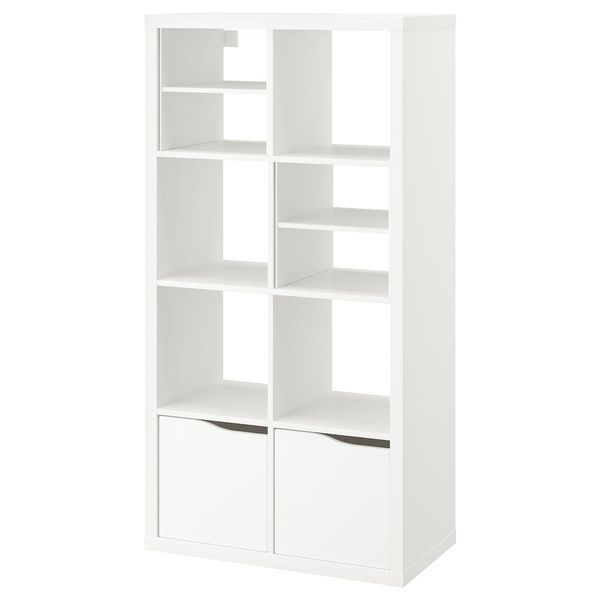 IKEA Стеллаж книжный с 2 ​​дверцами с 2 вставками с полкой/волна белый KALLAX, 895.529.41 89552941 фото