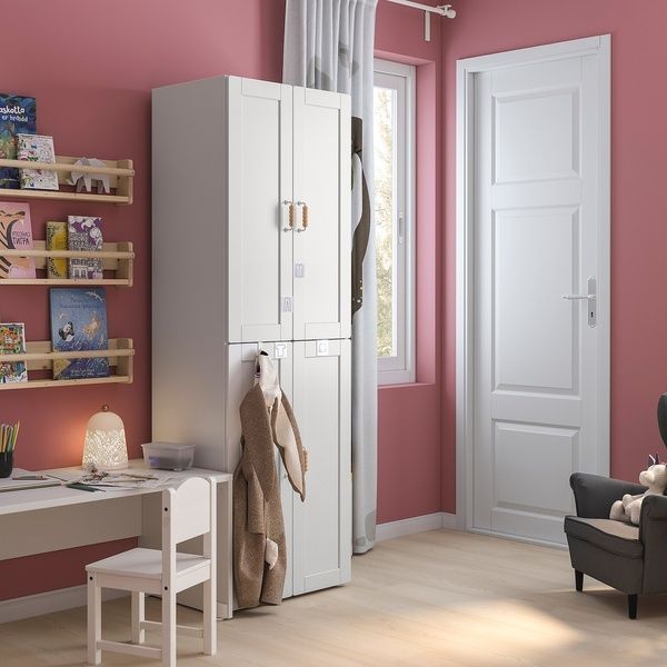 IKEA Гардероб, белый, белый каркас/с 2 штангами для одежды SM&Aring;STAD, 493.909.03 49390903 фото