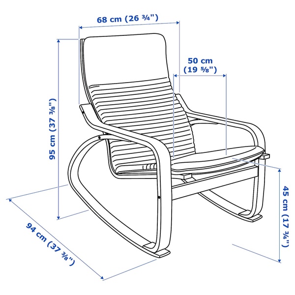 IKEA POANG (ІKEA ПОАНГ), Крісло-гойдалка, березовий шпон/Книса чорний, 394.292.27 39429227 фото