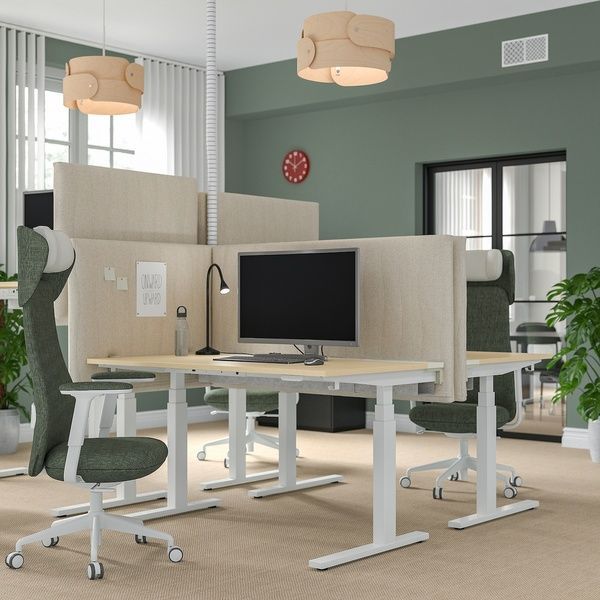 IKEA Письменный стол с регулируемой высотой, электрический, береза/белый шпон MITTZON, 195.286.19 19528619 фото