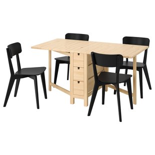 IKEA NORDEN / LISABO (ИКЕА НОРДЕН/ЛИСАБО), Стол и 4 стула, береза/черный, 26/89/152 см, 793.855.42 79385542 фото