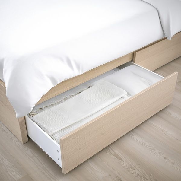 IKEA Каркас ліжка з 2 ящиками для зберігання, шпон білого дуба/Leirsund MALM, 891.573.18 89157318 фото
